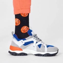 Happy Socks Smiley Basket Ball Socks in Black