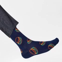 Happy Socks Lunch Time Burger Socks in Navy