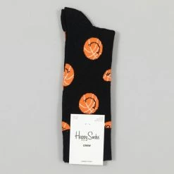 Happy Socks Smiley Basket Ball Socks in Black