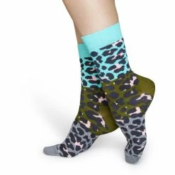 Happy Socks Blue Gray Block Leopard Socks