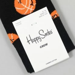 Happy Socks Smiley Basket Ball Socks in Black
