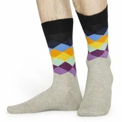 Happy Socks Blue and White Faded Diamond Socks