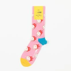 Happy Socks Flaming Smiley Collaboration Socks in Pink