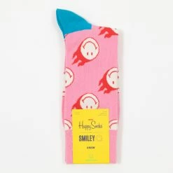 Happy Socks Flaming Smiley Collaboration Socks in Pink