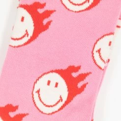 Happy Socks Flaming Smiley Collaboration Socks in Pink
