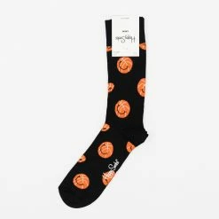Happy Socks Smiley Basket Ball Socks in Black